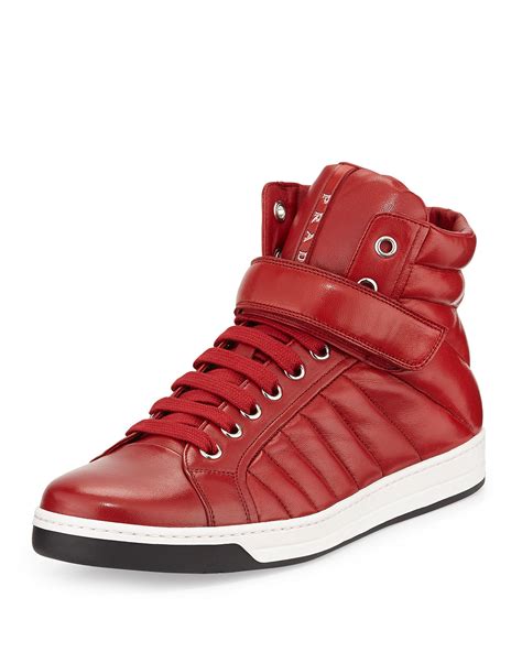 women's red prada sneakers|red high top prada sneakers.